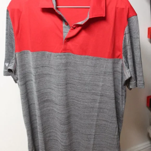 Leverwear heather grey flame red color block polo shirt Large NWT 3/$25 - Picture 2 of 13